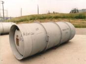 Depleted uranium hexafluoride is placed in large steel cylinders for storage. The most common storage cylinders have a 48 inch diameter