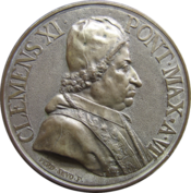 Pope Clement XI on an old coin.