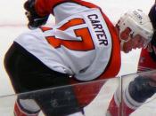 Jeff Carter of the Philadelphia Flyers during the 2006-07 season against the New York Rangers.