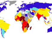 World map showing percent of population living on less than $1.25 (ppp) per day using the latest data from 2000-2006.