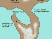 English: Victoria and Tasmania showing the Bassian Plain filling as Sea Levels rise about 14,000 years ago. Some of the major archaeological sites of Pleistocene human occupation are shown indicating that human migration to Tasmania occurred probably betw