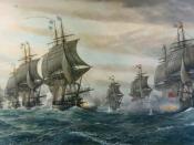 English: Depiction of the Second Battle of the Virginia Capes (Battle of the Chesapeake). Original is on display at the Hampton Roads Naval Museum, Norfolk, VA.