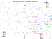 English: A map of all (NCAA) Football Championship Division I-AA (now the Football Championship Subdivision (FCS)) schools.