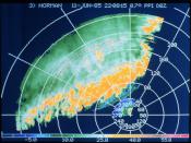 Image of a thunderstorm line (in dBZ) seen on a 0.7 degree elevation PPI (NOAA)