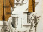 Fruit Dish and Glass, papier collé and charcoal on paper, 1912, by Georges Braque.