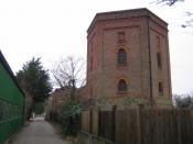 English: Windsor: Castle Water Works. Built in 1912 this hexagonal water tower is next to Romney Lock on the River Thames.