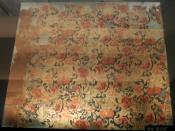 Flower-patterned silk from the Tomb No. 1 at Mawangdui, Changsha, Hunan province, China, dated to the 2nd century BC during the Western Han Dynasty (202 BC - 9 AD).