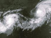 Tropical Storm Iniki (left) and Hurricane Orlean on September 8 at 0256 UTC. This image was produced from data from NOAA-12, provided by NOAA.