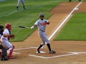English: Nook Logan, of the Erie SeaWolves, hitting a foul ball on July 2, 2006.