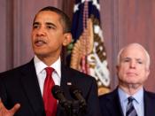 President Barack Obama and Senator John McCain in a press conference, taking place on March 4, 2009.