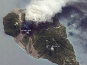 English: Ash and Steam Plume, Soufriere Hills Volcano, Montserrat