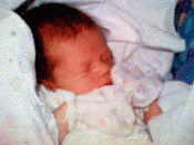 English: June 11th, 1997, Santa Cruz, CA: Image taken by Philippe Kahn after his daughter's birth with the first camera phone.