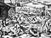 Indian massacre of 1622, depicted in a 1628 woodcut by Matthaeus Merian out of Theodore de Bry's workshop.