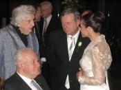 Former Prime Minister of Australia Gough Whitlam with wife Margaret (left) at the wedding reception of the Premier of South Australia Mike Rann and Sasha Carruozzo (right), Australian Wine Centre.