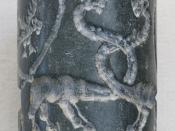 Jasper cylinder seal: monstrous lions and lion-headed eagles, Mesopotamia, Uruk Period (4100 BC–3000 BC).