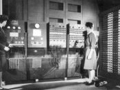 PD image of ENIAC Two women operating the ENIAC's main control panel while the machine was still located at the Moore School. 