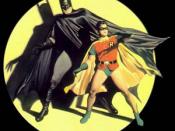 Batman with his sidekick Robin. Painting by Alex Ross, based on the cover of Batman #9 by Jack Burnley.