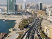 Road, towers and sea in Manama, Bahrain.