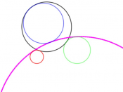 2nd pair of solution circles to Apollonius' problem (out of four such pairs possible).