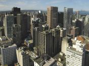 A view of the Vancouver's downtown core. Vancouver is the business capital of British Columbia.