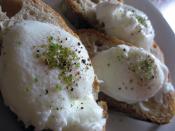 Poached eggs with matcha salt served on sourdough.