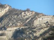 NO NANO grafitti (protesting the establishment of nanotechnology laboratories) on the Bastille fortress in Grenoble, France