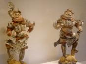 Wooden statues of tomb guardians from the Tang Dynasty (618 907); mechanical-driven wooden statues served as cup-bearers, wine-pourers, and others in this age