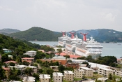 Carnival Liberty, Carnival Triumph and Carnival Glory (near to far) docked in St. Thomas, US Virgin Islands