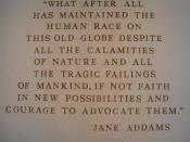 A wall-mounted quote by Jane Addams in The American Adventure in the World Showcase pavilion of Walt Disney World's Epcot.