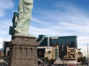 Statue of Liberty at New York-New York Hotel & Casino, Las Vegas, Nevada, USA, with the MGM Grand in the background.