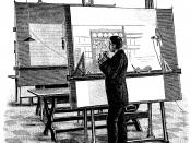 English: Architect at his drawing board. This wood engraving was published on May 25, 1893, in Teknisk Ukeblad, Norway's leading engineering journal. It illustrates an article about a new kind of upright drawing board delivered by the firm J. M. Voith in 