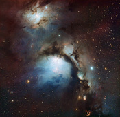 English: This new image of the reflection nebula Messier 78 was captured using the Wide Field Imager camera on the MPG/ESO 2.2-metre telescope at the La Silla Observatory, Chile. This colour picture was created from many monochrome exposures taken through