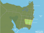 English: Suburb map of Margate in the east of the Redcliffe peninsula in Queensland, Australia.