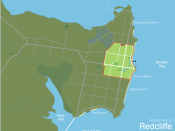 English: Suburb map of Redcliffe in the north-east of the Redcliffe peninsula in Queensland, Australia.