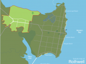 English: Suburb map of Rothwell at the west of the Redcliffe peninsula in Queensland, Australia.