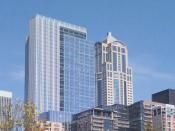 English: The image represents the Washington Mutual Tower (right) and the WaMu Center (left), both located in Seattle, Washington, as seen from Seattle Aquarium.