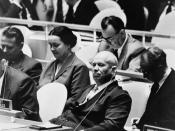 Nikita Khrushchev, leader of the Union of Soviet Socialist Republics, at a meeting of the United Nations General Assembly, New York, New York