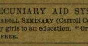 English: Advertisement for the Mount Carroll Seminary from 1888, mentioning the available financial aid.
