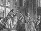Eustace (shown with white hair) with his brothers Godfrey and Baldwin meeting with Byzantine emperor Alexius I Comnenus