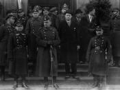 English: Delegation of Aizsargi organization in Warsaw (1933). In picture Władysław Rusin, Karlis Prauls, Alfred Berzins.