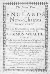 Title of levellers' pamplet The Second Part of England's New Chains Discovered