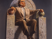 English: This image is a reproduction of an original painting by renowned science-fiction and fantasy illustrator Rowena http://www.rowenaart.com/. It depicts Dr. Isaac Asimov enthroned with symbols of his life's work. Français : Peinture de Rowena Morill