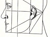 Illustration from Luca Pacioli's De Divina Proportione applies geometric proportions to the human face.