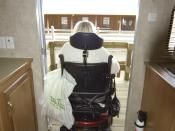 English: Puvis, MS., December 17, 2005 -- Vicki Killinsgworth, the incoming president of Living Independence for Everyone (LIFE), a disability-right group in Mississippi, leaves a FEMA ADA-compliant trailer on exhibit at the Purvis, MS staging area. The i
