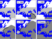mtDNA-based simulation of modern human expansion in Europe starting 1600 generations ago. Neanderthal range in light grey. Currat, Mathias et al. (December 2004). 