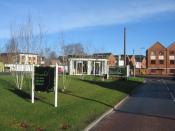 English: Limes Park Sales Centre Dotted around the Park Prewett housing development are a variety of such sales centres all waiting for customers on a bright Saturday morning. They always are located in the neatest corner of the newly landscaped grounds!