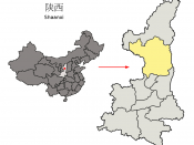 Location of Yan'an Prefecture (yellow) within Shaanxi Province of China Map drawn in december 2007 using various sources, mainly : Shaanxi Province administrative regions GIS data: 1:1M, County level, 1990 Shaanxi Counties map from www.hua2.com