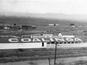 A view above the Standard Oil Company building, Coalinga oil fields, ca. 1930