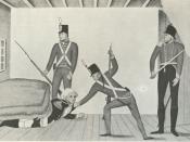 A propaganda cartoon of the arrest of Governor William Bligh during the Rum Rebellion of 1808.