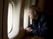 English: President George W. Bush looks out over the devastation in New Orleans from Hurricane Katrina as he heads back to Washington D.C. Wednesday, Aug. 31, 2005, aboard Air Force One.
